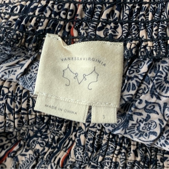 Vanessa Virginia Anthropologie Women Size Small Blouse 3/4 Sleeve Top Blue Print - Picture 7 of 9